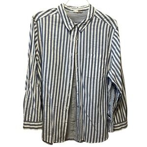 Jane and Delancey 2X Blue White‎ Striped Button Down Cotton Long Sleeve Blouse